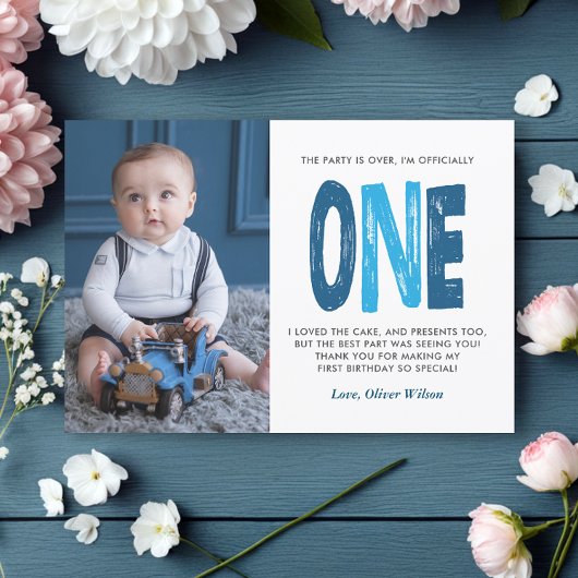 Navy & Blue 1st Birthday Hartelijk dank Bedankkaart