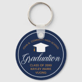 Navy Blue 2023 Afstuderen Gold Personalized School Sleutelhanger (Achterkant)
