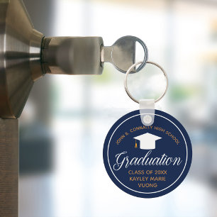 Navy Blue 2023 Afstuderen Gold Personalized School Sleutelhanger