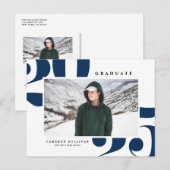 Navy Blue 2025 Bold Typography Foto Afstuderen Aankondigingskaart (Voorkant / Achterkant)