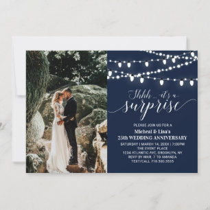 Navy Blue 25th Photo Wedding Jubileum Kaart