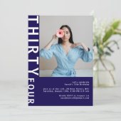 Navy Blue 34th Birthday Photo Invitation (Debout devant)