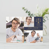 Navy Blue 3 Foto Law School Graduparty Kaart (Staand voorkant)