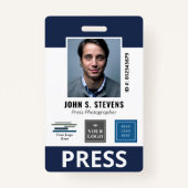Navy Blue 3 Logos Presse ID Badge (Devant)