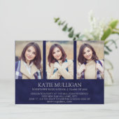 Navy Blue 4 Photo Afstuderen Kaart (Staand voorkant)