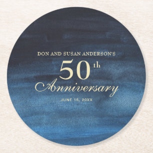 Navy Blue 50ste Huwelijksverjaardag Ronde Kartonnen Onderzetter