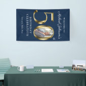 Navy Blue 50th Birthday Solid Gold Custom Photo Spandoek (Beurs)
