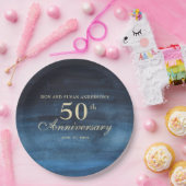 Navy Blue 50th Wedding Jubileum Papieren Bordje (Feest)