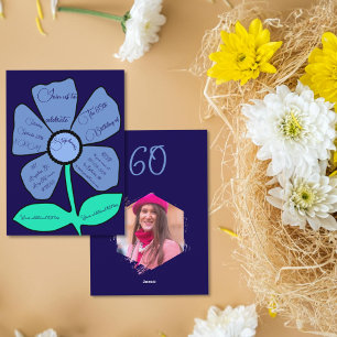 Navy Blue 60ste verjaardag Eenvoudige Doodle Flowe Kaart