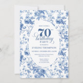 Navy Blue 70th Birthday Classic Floral Invitation (Devant)