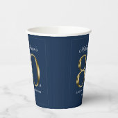 Navy Blue 80th Birthday Solid Gold Text Classic Papieren Bekers (Links)