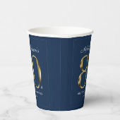 Navy Blue 80th Birthday Solid Gold Text Classic Papieren Bekers (Rechts)