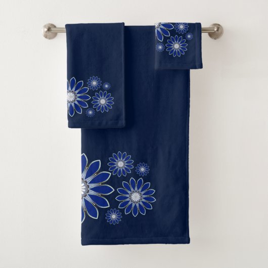 Navy Blue Abstract Floral Bad Handdoek (Insitu)