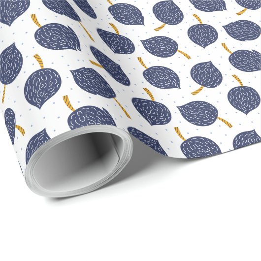 Navy Blue Abstract Flying Bomb Fruit Pattern Cadeaupapier (Rol Hoek)