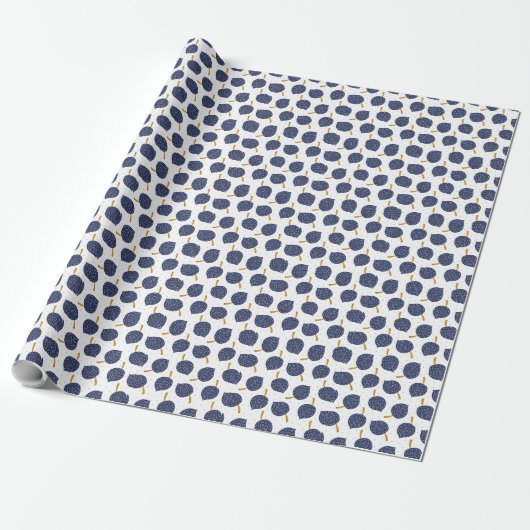 Navy Blue Abstract Flying Bomb Fruit Pattern Cadeaupapier (Uitgerold)