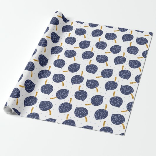 Navy Blue Abstract Flying Bomb Fruit Pattern Cadeaupapier (Uitgerold)