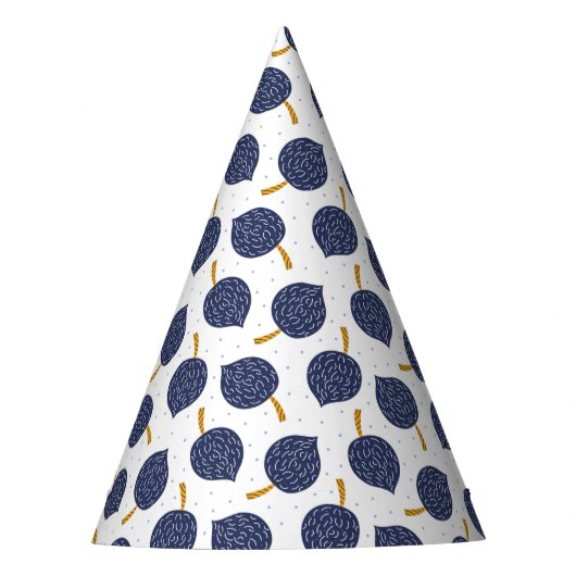 Navy Blue Abstract Flying Bomb Fruit Pattern Feesthoedjes (Voorkant)