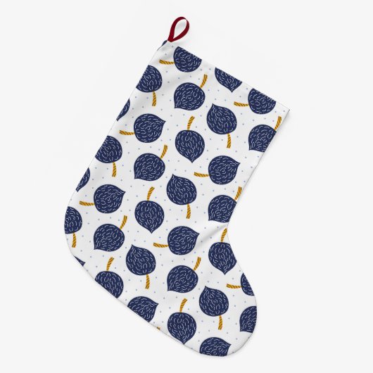 Navy Blue Abstract Flying Bomb Fruit Pattern Grote Kerstsok (Voorkant (Hangend))