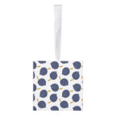 Navy Blue Abstract Flying Bomb Fruit Pattern Kubus Ornament (Rechts)