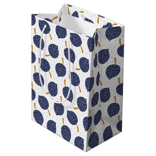 Navy Blue Abstract Flying Bomb Fruit Pattern Medium Cadeauzakje (Achterkant Gekanteld)