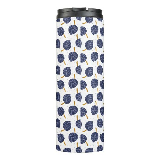 Navy Blue Abstract Flying Bomb Fruit Pattern Thermosbeker (Achterkant)