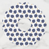 Navy Blue Abstract Flying Bomb Fruit Pattern Wijnglaslabel (Voorkant)