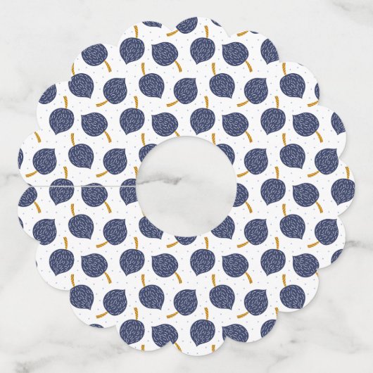 Navy Blue Abstract Flying Bomb Fruit Pattern Wijnglaslabel (Achterkant)