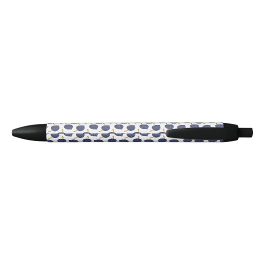 Navy Blue Abstract Flying Bomb Fruit Pattern Zwarte Inkt Pen (Achterkant)