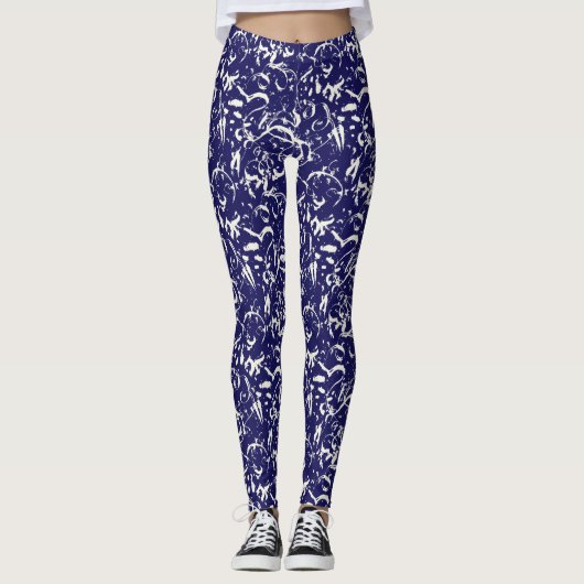Navy Blue Abstract Leggings  (Devant)