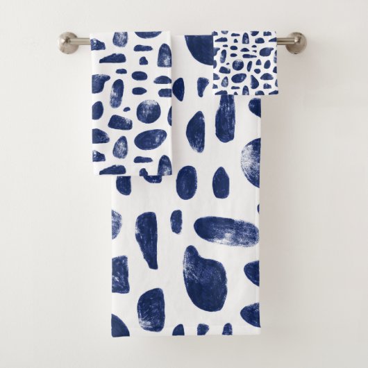 Navy Blue Abstracte vormen Luxury Modern Waterverf Bad Handdoek (Insitu)