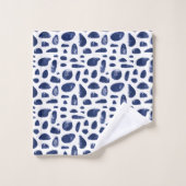 Navy Blue Abstracte vormen Luxury Modern Waterverf Bad Handdoek (Wasdoekje)