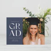 Navy Blue Afstudeerder Block Modern Photo Afstuder Kaart (Staand voorkant)