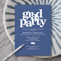 Navy blue afstudeerder feest moderne gedurfde typo