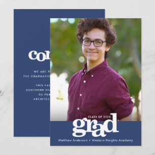 Navy blue afstuderen foto vet moderne typografie aankondiging