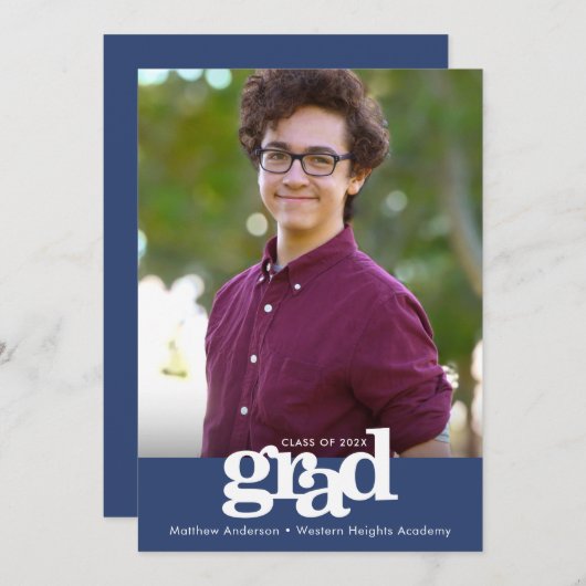 Navy blue afstuderen foto vet moderne typografie aankondiging (Voorkant / Achterkant)