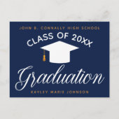 Navy Blue Afstuderen Modern Afstuderen aankondigin Briefkaart (Voorkant)
