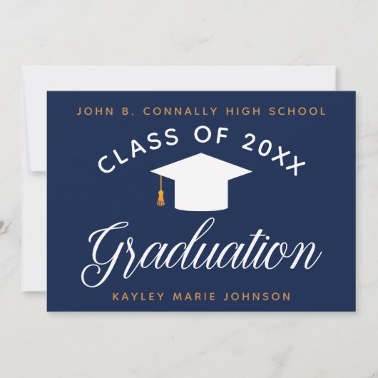 Navy Blue Afstuderen Modern Class of 2023 Afstuder Aankondiging (Voorkant)