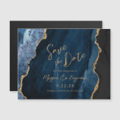 Navy Blue Agaat Wedding Save the Date Magnetische Uitnodiging (Voorkant / Achterkant)