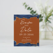 Navy Blue Agate Burnt Oranje Save the Date (Staand voorkant)