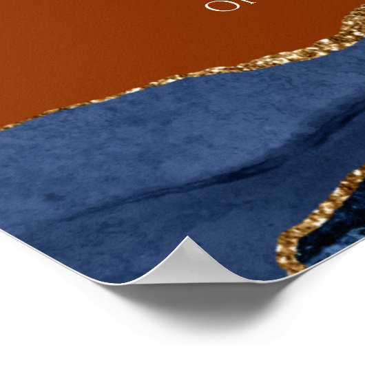 Navy Blue Agate Burnt Oranje Weddenschap Welkomstt Poster (Hoek)