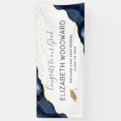 Navy Blue Agate Faux Gold Glitter Afstuderen Spandoek (Verticaal)