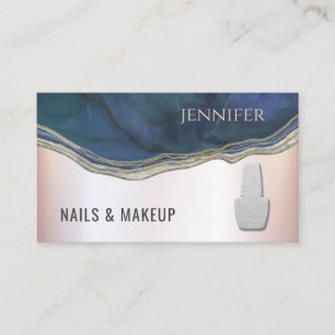 Navy blue agate geode chic metallic soft roze nage visitekaartje