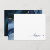 Navy Blue Agate Geode Gold Monogram Bedankkaart (Voorkant / Achterkant)