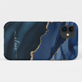 Navy Blue Agate Geode Gold Monogram Case-Mate iPhone Case (Achterkant (horizontaal))