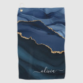 Navy Blue Agate Geode Gold Monogram Golfhanddoek (Voorkant)