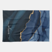 Navy Blue Agate Geode Gold Monogram Theedoek (Horizontaal)