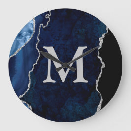 Navy Blue Agate - gepersonaliseerd monogram acryl Grote Klok