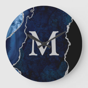 Navy Blue Agate - gepersonaliseerd monogram acryl Grote Klok