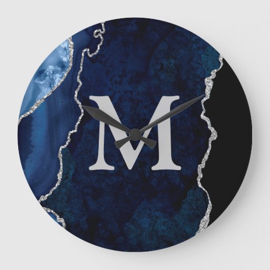 Navy Blue Agate - gepersonaliseerd monogram acryl Grote Klok (Voorkant)