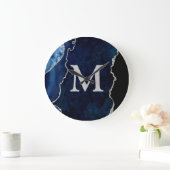 Navy Blue Agate - gepersonaliseerd monogram acryl Grote Klok (Huis)
